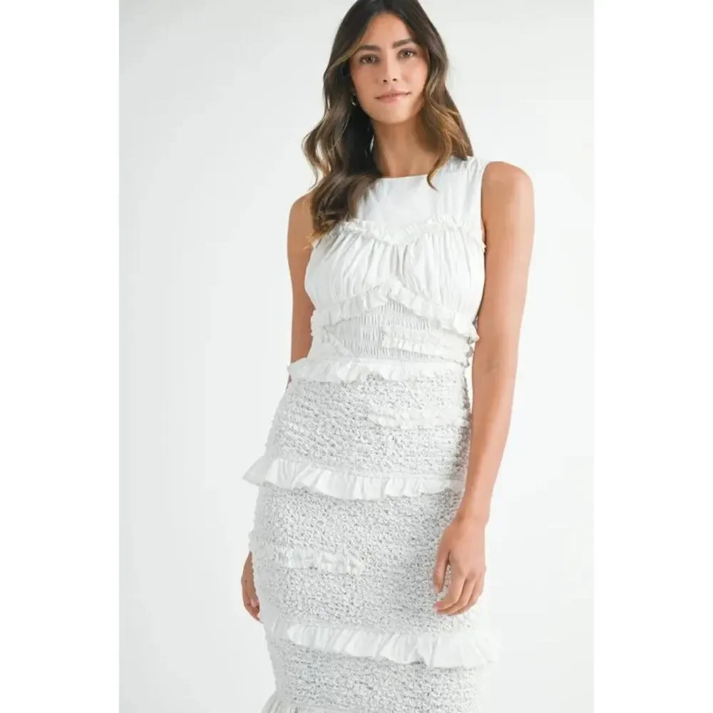 MABLE Ruffled Popcorn Smocked Mermaid Midi Dress - Picture 10 of 10